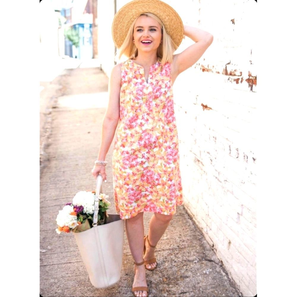 J. Jill Floral Sleeveless Shift Dress in Pink and Yellow